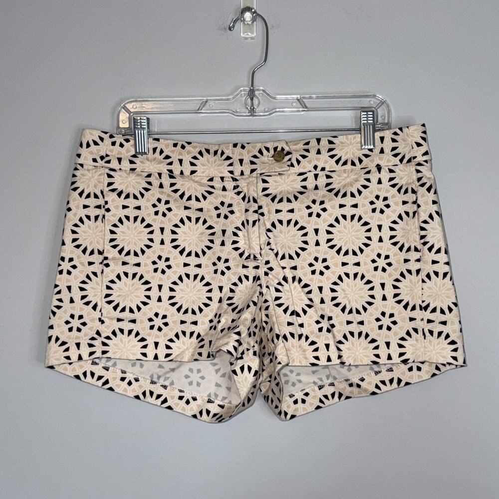 J. Crew Womens Chino Shorts Size 10 Stretch Tan Black Floral Medallion Print